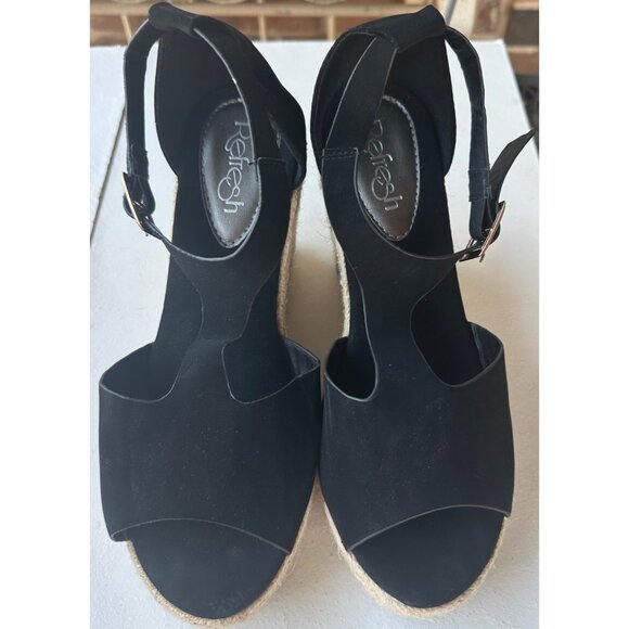Refresh Brand Black High Wedge Sandals Pumps Open Toe EMERY-02 Women's Size 8M - Picture 5 of 15